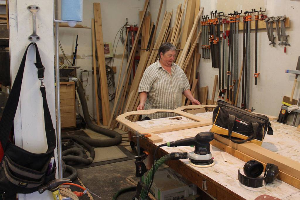 Buffy Cribbs also creates furniture and custom pieces in her wood shop. She and her husband, Bruce Morrow, also own their own construction firm, Two Morrows Builders.