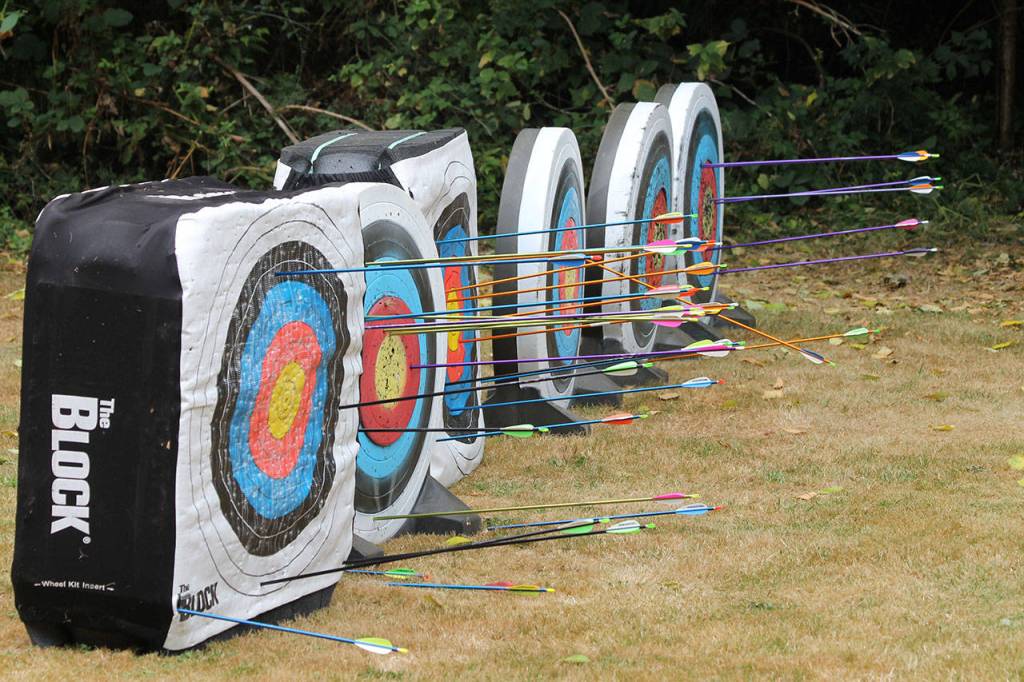 Targets are filled with arrows from as the campers fire away.(Photo by Jim Waller/South Whidbey Record)