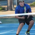 Ranger Buck puts on the brakes after firing a shot in third doubles.(Photo by Jim Waller/South Whidbey Record)