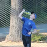 Max Rodriguez serves during the third doubles match.(Photo by Jim Waller/South Whidbey Record)