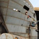 The superstructure of the National Geographic Venture is made from aluminum instead of steel. This is how the cruise ship looked in April. The vessel took about 14 months to construct; 375 employees work in a dozen skill categories during the one day shift.