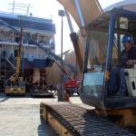 Facility supervisor Scott Statia works with a crew to help form the launch pathway for the cruise ship. Weve moved 85 feet sideways so far, he said Thursday. We have a couple hundred feet and four days to go. (Photos by Patricia Guthrie/Whidbey News Group)