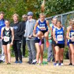 South Whidbeys Kaia Swegler Richmond is hopping to go at the start of the sophomore girls race Saturday. (Photo by Karen Swegler)