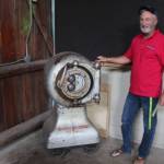 Theres a few unusual fixtures found on the Island County Fairgrounds, such as this locked safe in the corner of the Pole Building. Larry Lehtonen, fairgrounds director, says no one knows whats in the safe or its combination. (Photo by Patricia Guthrie/Whidbey News Group)