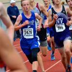 Thomas Simms (1426) sprints down the home stretch.(Photo by Karen Swegler)