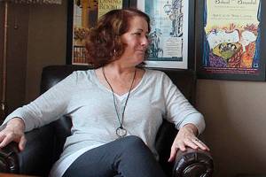 <address>                                <em>Its all yours now, jokes Stacie Burgua, right, to Verna Everitt. Burgua recently retired as executive director of Whidbey Island Center for the Arts as Everitt assumed the WICA leadership role this month. (Photo by Patricia Guthrie/Whidbey News Group)</em></address>