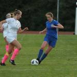 Ashley Ricketts advances the ball for the Falcons in Tuesdays win. Rickett scored two second-half goals in the contest. (Photo by Jim Waller/South Whidbey Record)
