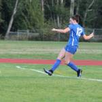 Karyna Hezel scores the first of her two goals against Cedar Park Christian. (Photo by Jim Waller/South Whidbey Record)