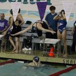 Katie Zundel takes off to begin her butterfly leg of the medley relay at the district meet.(Photo by Jim Waller/South Whidbey Record)