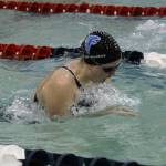 Sarah Zundel swims the breaststroke leg of the medley relay Saturday.(Photo by Jim Waller/South Whidbey Record)