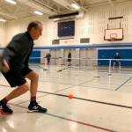 Twice a week, people signed up with South Whidbey Parks and Recreation program can play on pickleball courts in the gym of the South Whidbey Community Center. (Photo provided)