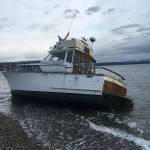A boat washed ashore last week at Sandy Point.                                Photo provided.