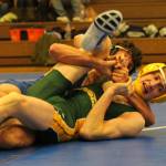 South Whidbeys Drew Aposhyan, back, has his Darrington opponent in trouble. (Photo by Jim Waller/South Whidbey Record)