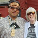 Lummi Nation councilman Fredrick Lane with Whidbey Island author Sandra Pollard at the 2018 ceremony for captured orcas. (Photo by Patricia Guthrie/Whidbey News Group)