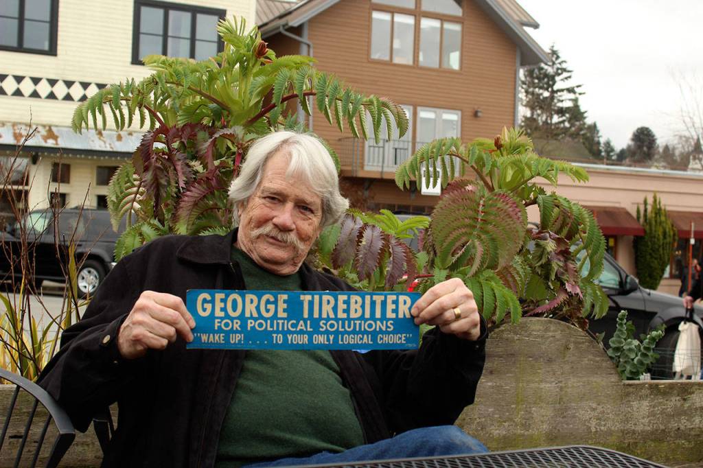 Freelands David Ossman of Firesign Theatre fame is again running for vice president as his alter ego, George Tirebiter. (Photo by Patricia Guthrie/Whidbey News Group)