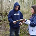 Matthew Richards answers questions during Island Countys homeless count Thursday. (Photo by Laura Guido/Whidbey News-Times)