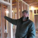 Photos by Dave Felice.                                General contractor Damon Arndt says the old Visser Funeral Home chapel is being remodeling as a multi-purpose room for general community use. General contractor Damon Arndt describes remodeling of old funeral home into Soundview Wellness Center.