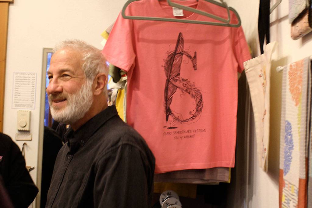 Oregon playwright Scott Kaiser at Saturdays grand opening of The Bards Boutique in Bayview. Kaiser wrote the current play being produced by the Island Shakespeare Festival, Shakespeares Other Women.