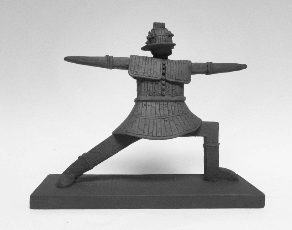 Ceramic yoga warrior by Makiko Ichiura, a series on display at Museo during March.