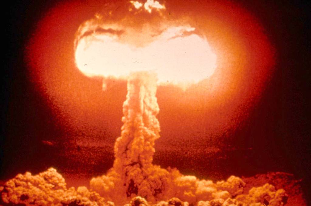 Picture of an atomic bomb explosion from a U.S. Federal Emergency Management Agency publicity poster.