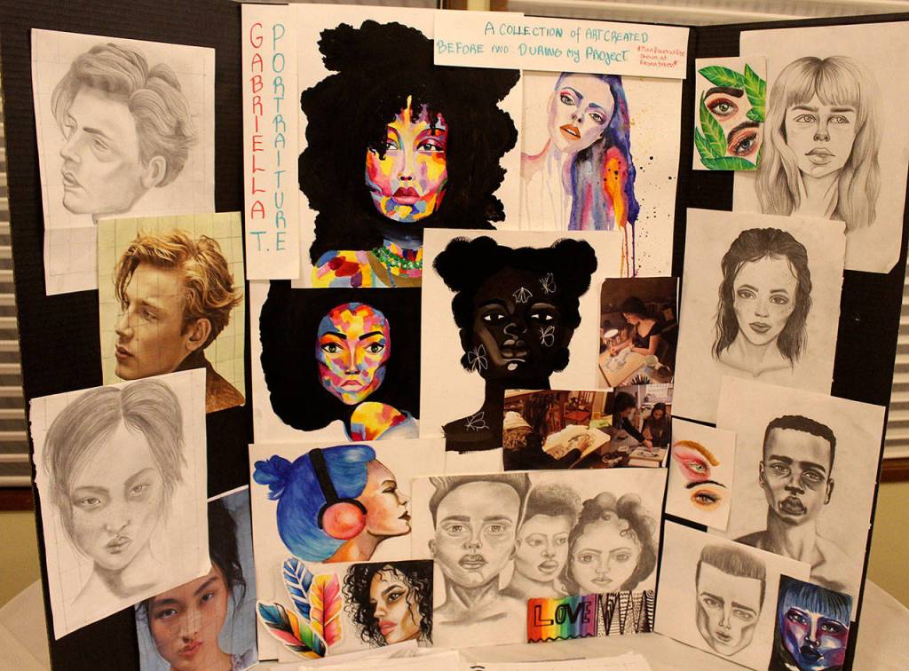 Gabriella Toombs showed samples of her portrait art during Waldorf School presentations last week at Langley United Methodist Church.