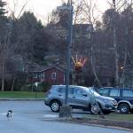 A woman walks her dog near Brookhaven, where an alleged attack by an unattended dog may lead to a tougher leash law within the city limits of Langley. (Photo by Patricia Guthrie/Whidbey News Group)