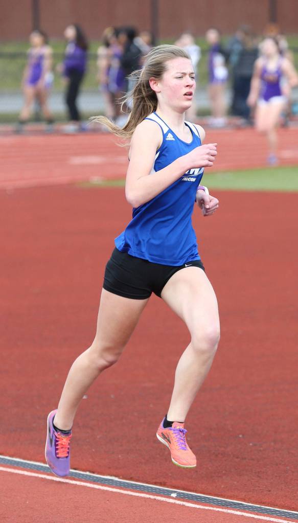 Kaia Swegler Richmond wins the 1,600.(Photo by John Fisken)