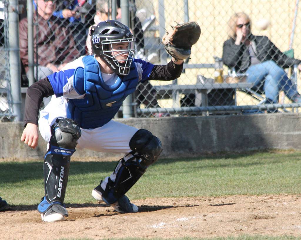 Catcher Dexter Jokinen looks in a pitch.(Photo by Jim Waller/Sound Whidbey Record)