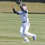 Right fielder Luke Rookstool settles under a fly ball.(Photo by Jim Waller/Sound Whidbey Record)