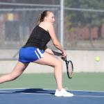 South Whidbeys Mary Zisette runs down a shot in her first doubles win with partner Alison Paprtiz.(Photo by John Fisken)