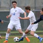 Nevin Daniels (12) and Cormac Workman gain control for the Falcons.(Photo by Matt Simms)