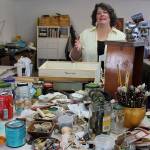 Potential pieces for assemblage art come from all over, says artist Sara Saltee. They could be trinkets of other peoples lives found at thrift stores and estate sales, shiny metal parts discovered in landfills and cool stuff found by friends who are always on the look out for shrine worthy objects. (Photo by Patricia Guthrie/Whidbey News Group)