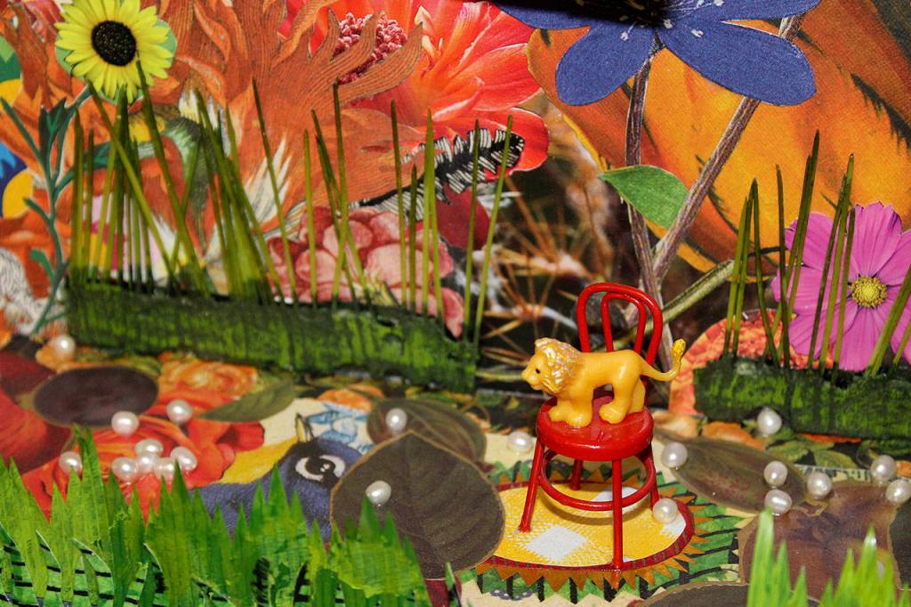 A detail shot within one of the pieces by Sara Saltee representing taking steps toward baby courage.