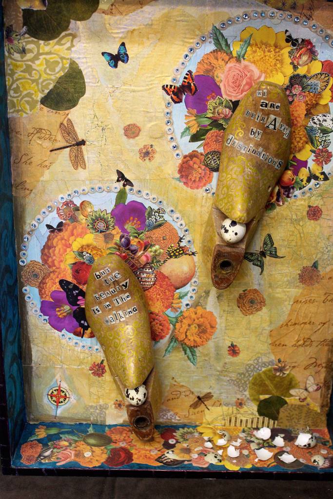 But the beauty is in the walking  we are betrayed by destinations,a quote by Gwyn Thomas, is found within this work by Sara Saltee.