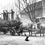 (Photo provided by Bob Waterman) This photo depicts a scene at the First Street and Anthes Avenue in 1908. The names of the men are listed on the back of this old photo: George Swain, W. J. Hunziker, Ed Howard, William Foster and William Howard.