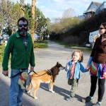 Ben and Maisie Greer, and their son, Rhyze, often take their pooch, Lumi, to Seawall Park for a romp without a leash. Weve had others keep their dogs off leash and never had we had any problems, Ben Greer said. They all play together. If I see another dog on a leash, I put my own dog on a leash. I think it should stay an off-leash area. Its all been a good scenario. (Photo by Patricia Guthrie/Whidbey News Group)