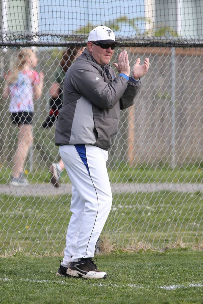 Coach Tom Fallon encourages his troops during Fridays game.(Photo by John Fisken)