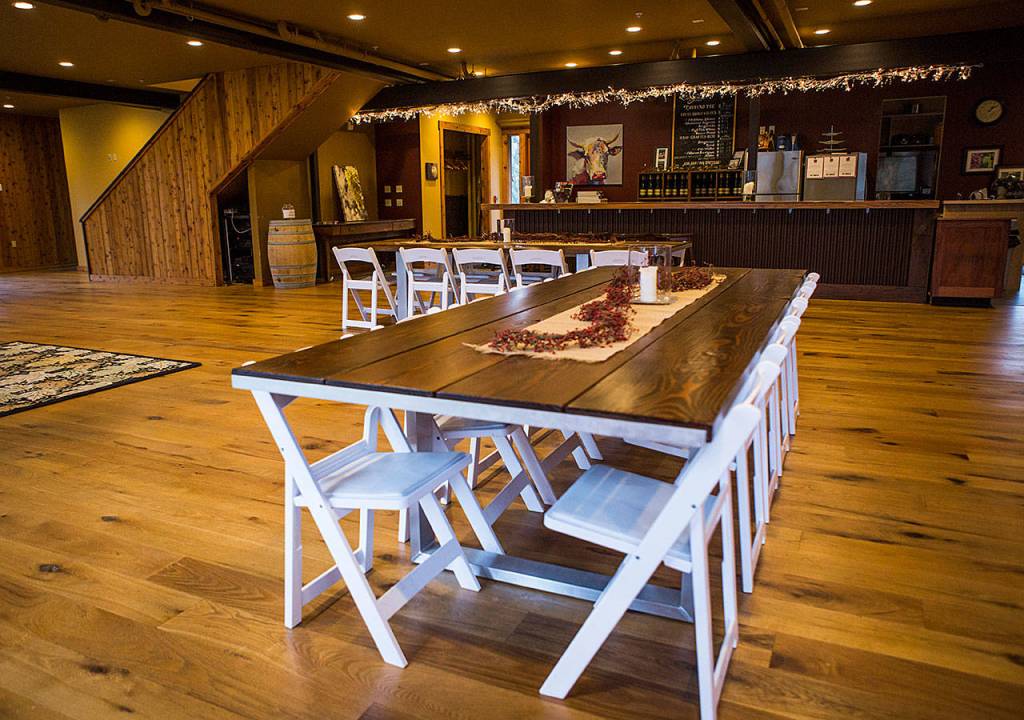 A full length bar and large event space at the Comforts of Whidbey property in Langley. (Olivia Vanni / The Herald)