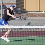 Mary Zisette, shown here in a match at Coupeville earlier this season, won the North Sound Conference/District 1 doubles title with partner Alison Papritz this week. (Photo by John Fisken)