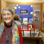 For Memorial Day, the Freeland Library has complied a display of books about war. A Soldiers Journal: Last Supper to No Goodbye, that Judith Gorman worked on for years is included. (Photo by Patricia Guthrie/Whidbey News Group)