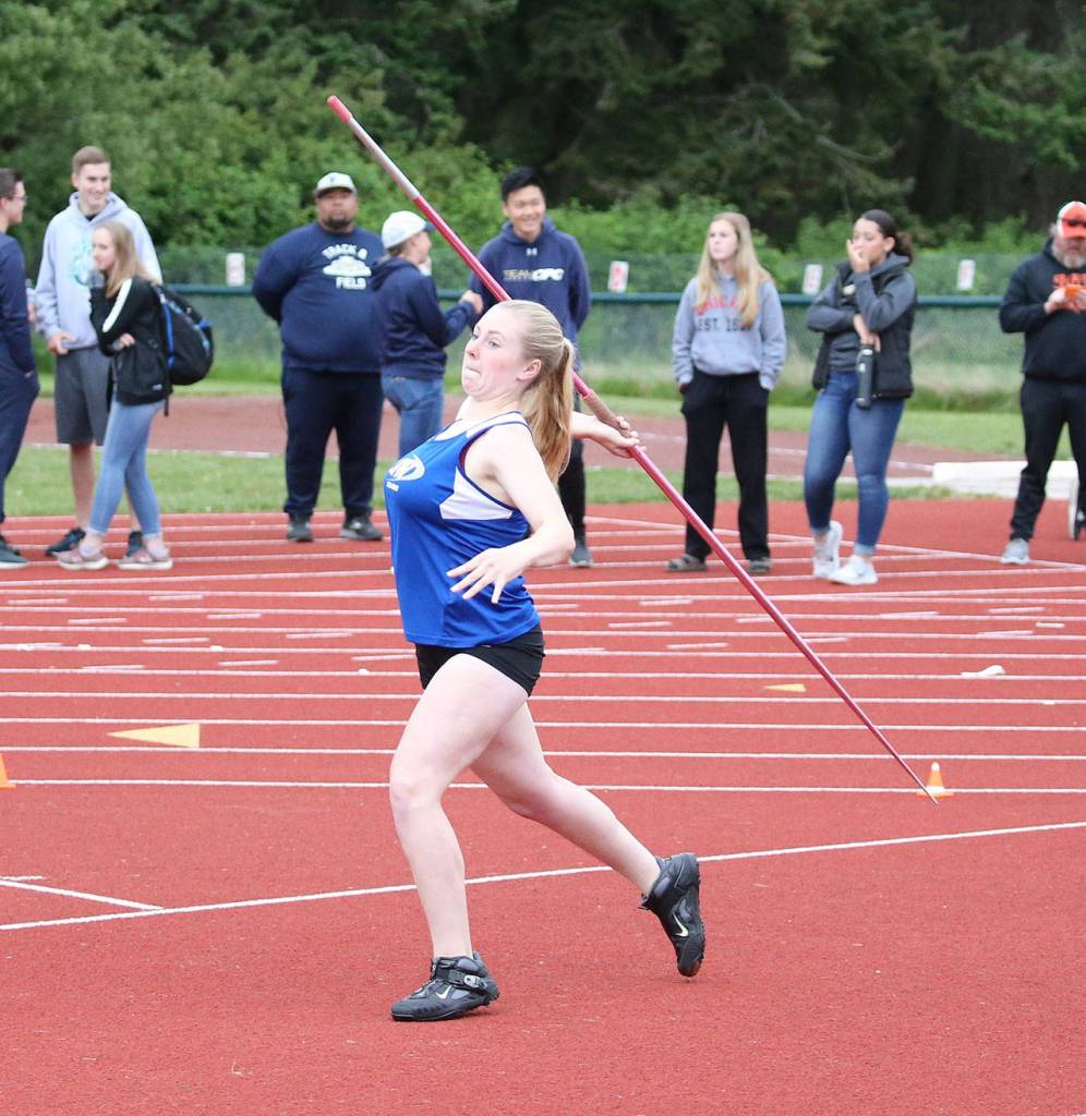 Maddy Drye competes in the javelin.(Photo by John Fisken)