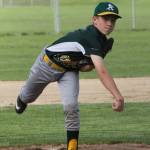 Connor Bartel fires a pitch for the South Whidbey Athletics. (Photo by Jim Waller/South Whidbey Record)