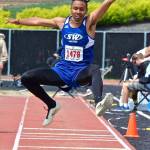 Issiah Gonzales flies to sixth place in the triple jump.(Photo by Karen Swegler)