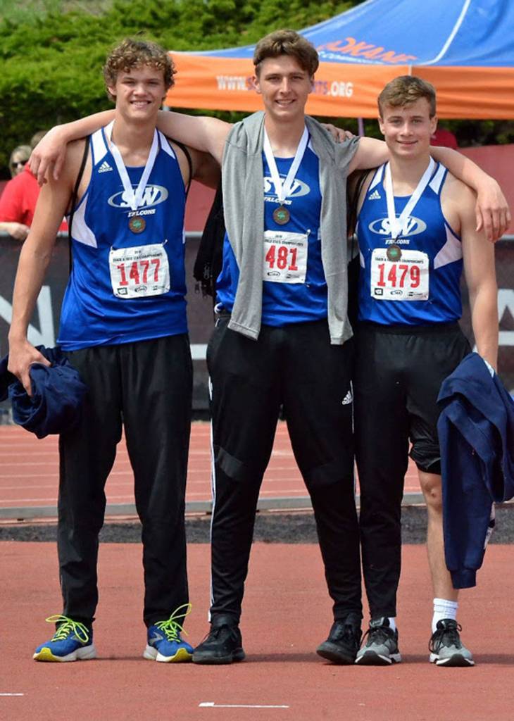 South had three runners medal in the 110 high hurdles: Cody Eager, left, Kole Nelson and Bodie Hezel.