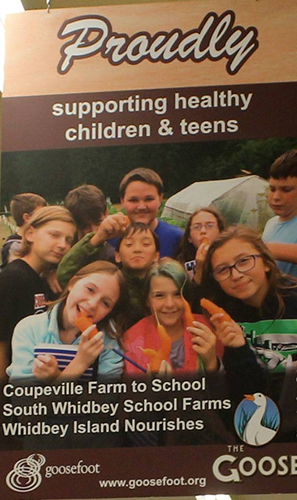One of many banners hanging in The Goose Grocer explaining that the stores profits go back into the grant-giving arm of Goosefoot. This one shows the South Whidbey School Farms.
