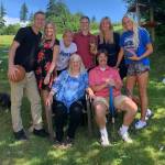 Provided photo                                The Newman family, with sports gear in hand, gather at Kodys graduation party June 8. Riley (left), Carlie, Lindsey, Kody, Caite and Haley huddle around parents Pam and Mike. Jenny lives in Texas and could not attend.