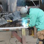 Photos by Jessie Stensland / South Whidbey Record                                A welder does work on a high-speed passenger ferry that Nichols Brothers is building for Kitsap Transit.
