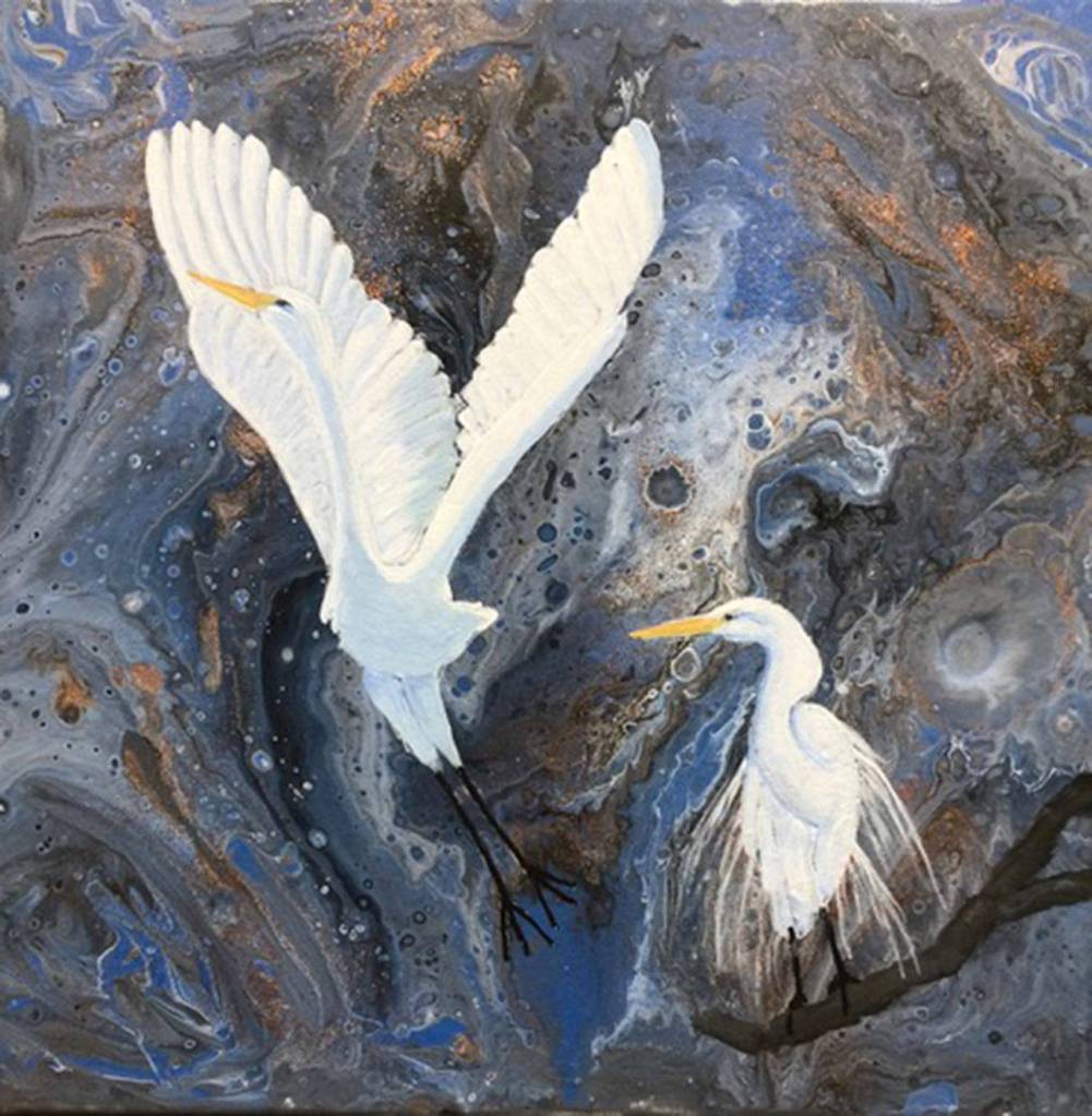 Wings of Glory, acrylic egret painting by Judith Burns. (Photo provided by Artworks Gallery)