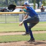 Connor Bartel peers in as he gets ready to deliver a pitch.(Photo by Jim Waller/South Whidbey Record)