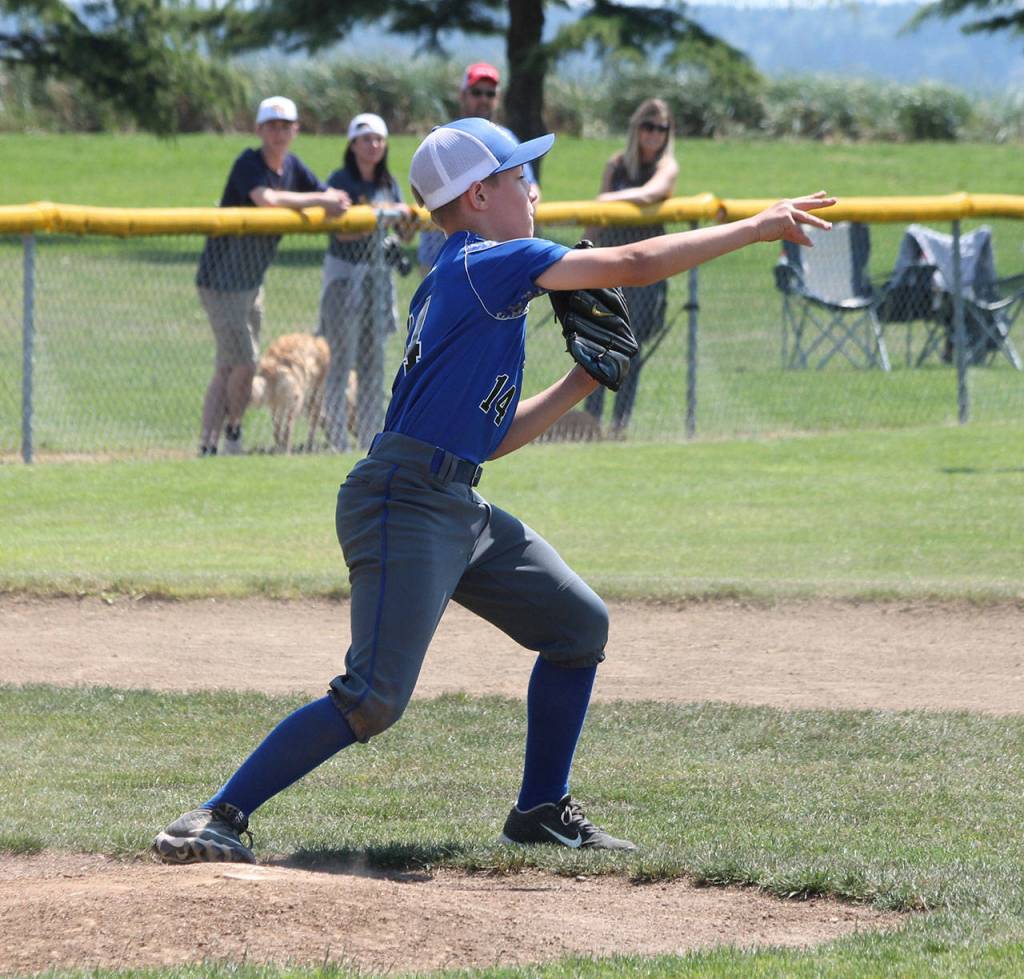 Pitcher Connor Bartel fires to second for a force out.(Photo by Jim Waller/South Whidbey Record)